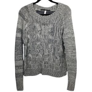 Kensie Marled Open Knit Sheer Back Textured Heather Gray Pullover Sweaters M